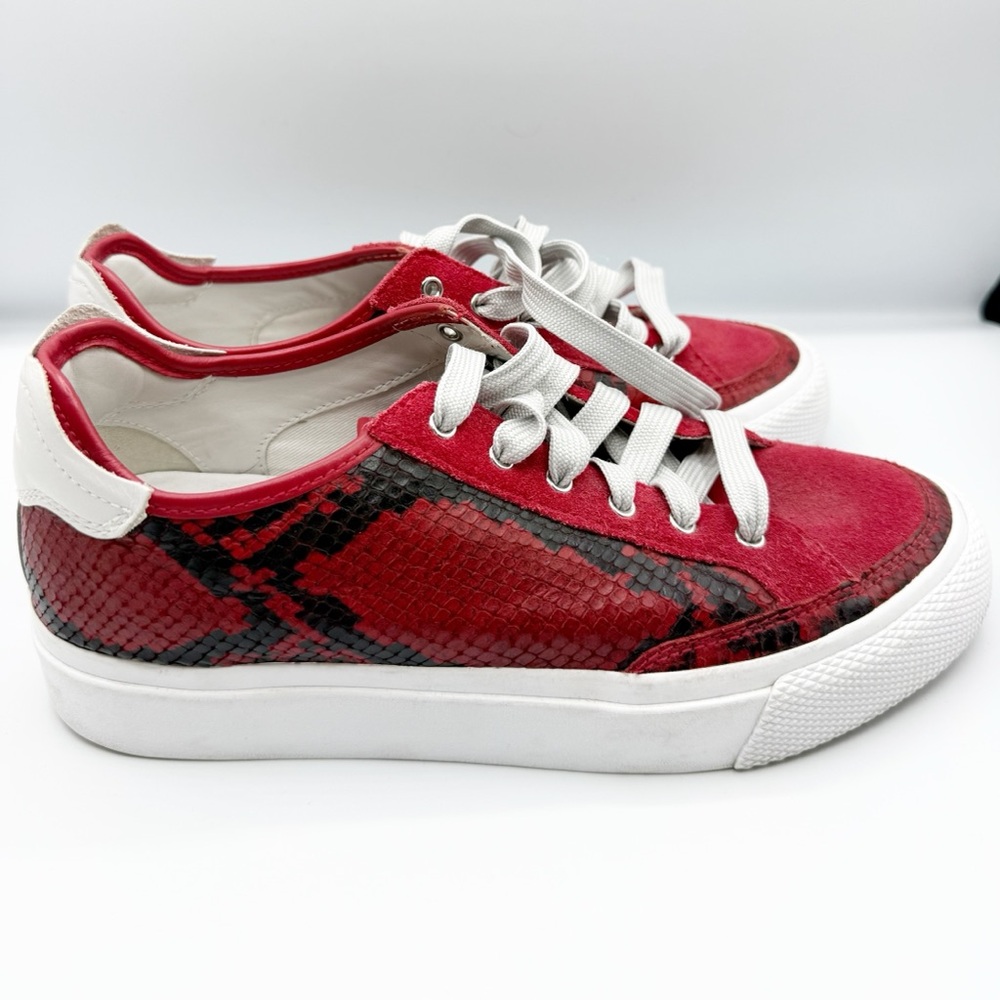 Rag & Bone RB Army Low Sneakers Red Suede Faux Snakeskin Print Size 38.5 - Picture 3 of 7